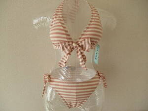  new goods postage included!! 90%OFF!!¥10780 11L ribbon halter-neck swimsuit stripe pink / white lame prompt decision 