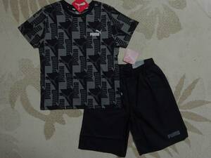  postage included!!* new goods *PUMA Puma *140* popular total pattern!! total Logo T-shirt * comfortable shorts * black black * top and bottom * prompt decision * last 1 point 