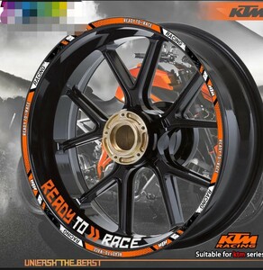 防水反射　リムステッカー　KTM RACING 17インチ 汎用 ホイールリムステッカー バイクステッカー　DUKE390 13-14/DUKE200 12-14 デカール