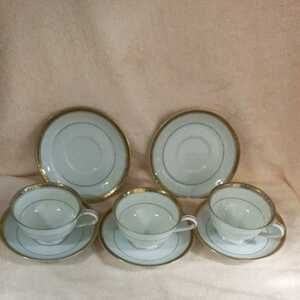 Noritake CHINA　ノリタケ ティーカップ＆ソーサー 3客＋2枚　 ゴールドライン 金彩　1F-1A-0713-IWA-3