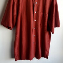 191◆VAN HEUSEN レーヨンシャツ sizeM オレンジ系 ライン ストライプ 総柄 柄シャツ USED 中古 古着_画像3