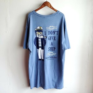 A20◆COMFORT COLORS THE BOATHOUSE 半袖Tシャツ sizeXL 青系 ブルー系 プリント 後染め ビッグサイズ オーバーサイズ 中古 USED 古着