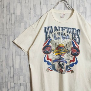 【古着】 1996年 MLB ニューヨーク・ヤンキース ワールドシリーズ優勝記念 Tシャツ 袖裾シングルステッチ ヴィンテージ Yankees XLサイズ