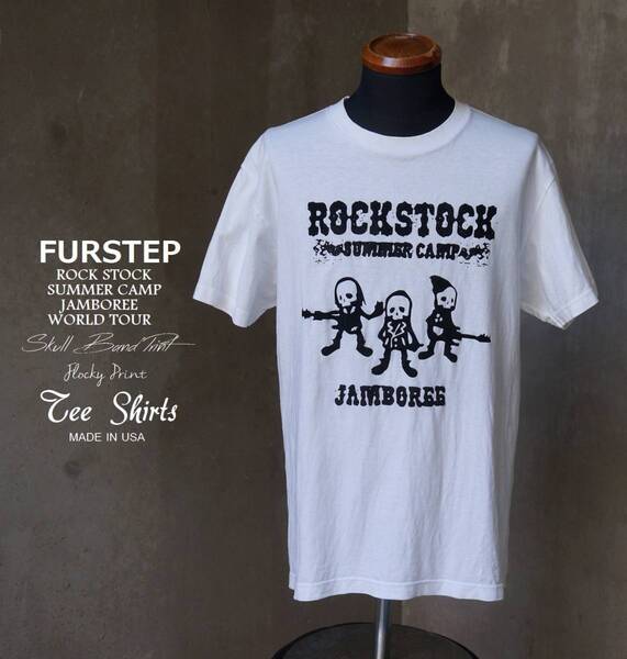 USA製 FURSTEP ROCK STOCK SUMMER CAMP JAMBOREE WORLD TOUR 白 ホワイト フロッキープリント 半袖 Tシャツ L