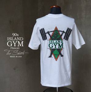 90s USA製 アイランド ジム ISLAND GYM HAWAII ヘインズ ボディ 白 ホワイト 半袖 Tシャツ M