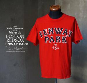 MLB majestic ボストン レッドソックス BOSTON REDSOX 2007 World Champion 記念 赤 レッド FENWAY PARK コットン 半袖 Tシャツ M