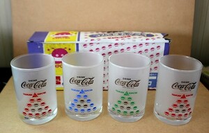 ▲は-675 コカ・コーラ グラス 4個 保管品 コスモ星丸 つくば万博 EXPO’85 非売品 インテリア グラス高10.5口径7cm 箱：高11幅28奥7cm