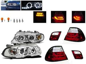 送料込 BMW E46 クーペ 前期 LED イカリング プロジェクター ヘッドライト & ファイバー テールランプ 前後 左右 セット ヘッドランプ