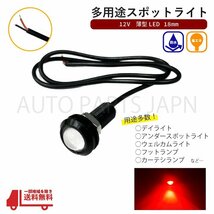 スポットライト レッド 12V 超小型 丸型 LED 18mm 赤 防水仕様 ブラックボディ 1個 カーテシランプ デイライト フットランプ 送込_画像1