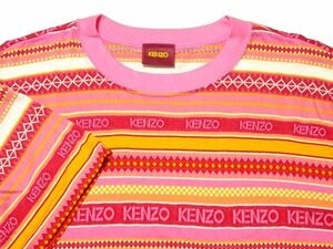 ★レア!!オールド♪KENZO★総柄ロゴボーダーTシャツM/ケンゾー半袖シャツアングルビンテージヴィンテージアーカイブメンズ90's