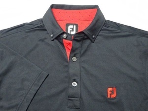 ★良品♪FootJoy フットジョイ★半袖BDポロシャツS/黒赤FJメンズゴルフウェア半袖シャツジャケット夏物