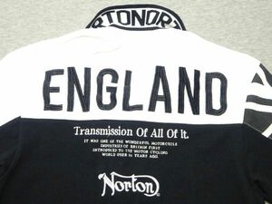 ★Norton★ロゴ刺繍半袖ポロシャツM/白黒ノートンメンズ半袖シャツイングランドジャケットブラック夏物バイクウェア