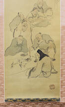 国内文物　古書画　中村不折画文人談笑圖軸　二重箱入り　改装済み　岡_画像4