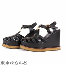 101675847 セリーヌ CELINE グルカサンダル ブラック レザー トリオンフ ウェッジソール 39 サンダル レディース_画像2