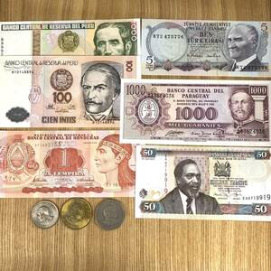 【外国紙幣/旧紙幣/古紙幣/コイン/おまとめ】ペルー/ホンジュラス/トルコ/パラグアイ/ケニア 美品 管理番号F9