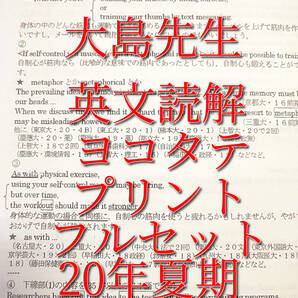 駿台　大島先生　20年夏期　英文読解－ヨコからタテヘ　プリントフルセット　鉄緑会　河合塾　Z会　東進 　SEG