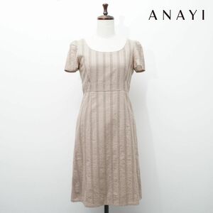  прекрасный товар ANAYI Anayi общий гонки вышивка короткий рукав колени длина One-piece подкладка есть женский бежевый размер 36*EC316