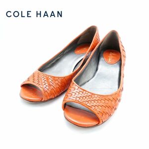 COLE HAAN コール ハーン 6 1/2 23.5 nike air パンプス オープントゥ ヒール 編み込み レザー オレンジ /EC284