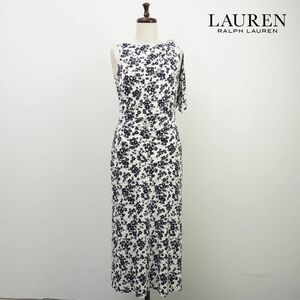 LAUREN RALPH LAUREN ローレン ラルフローレン 小花柄 肩デザイン ノースリーブロングワンピース 裏地あり レディース 白黒 サイズ0*FC21