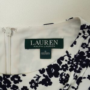 LAUREN RALPH LAUREN ローレン ラルフローレン 小花柄 肩デザイン ノースリーブロングワンピース 裏地あり レディース 白黒 サイズ0*FC21の画像7