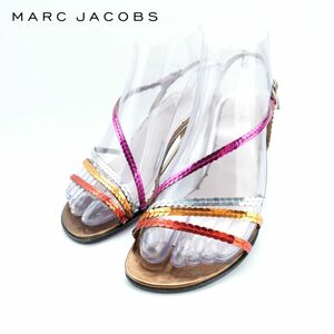 MARC JACOBS マークジェイコブス 36 23.0 サンダル イタリア製 ヒール スパンコール レザー ピンク オレンジ メタリックゴールド/FC21