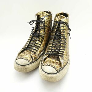 Converse All Star コンバースオールスター 8 1/2 27.0 ハイカットスニーカー 総柄 スタッズ バックジップ クロコダイル柄 ゴールド/FC62