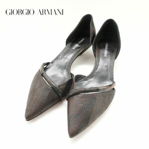 GIORGIO ARMANI ジョルジオアルマーニ 35 22.0~22.5 セパレートパンプス ポインテッドトゥ ヒール レザー ブラウン/FC63