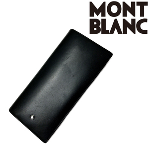 【中古】【やや傷や使用感あり】MONT BLANC 二つ折り財布 ブランド モンブラン レザー ブラック R-MB-W-597-2