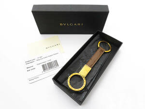 6936 新品未使用 BVLGARI ブルガリ メタル×パテントレザー G金具 キーリング キーホルダー ゴールド×茶 ブルガリブルガリ 箱 Gカード付き