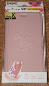 ★新品★ELECOM iPhone X/XS レザーカバー Ultra Slim サイドマグネット 花柄 ライトピンク