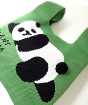 パンダ ニット ハンドバッグ トート ランチ バッグ グリーン 『 GIANT PANDA 』 BAG 生地 布 新品_画像3