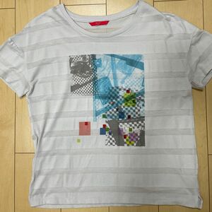 グラニフ　Tシャツ 透かし　ボーダー　プリント