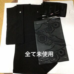 正絹絽黒紋付、夏帯、帯揚げ、帯締　全て未使用　