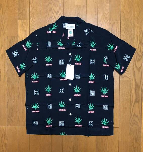 新品 WACKO MARIA × HIGH TIMES アロハシャツ ワコマリア ハイタイムズ コラボ ハワイアンシャツ L ブラック 黒 天国東京 マリファナ柄