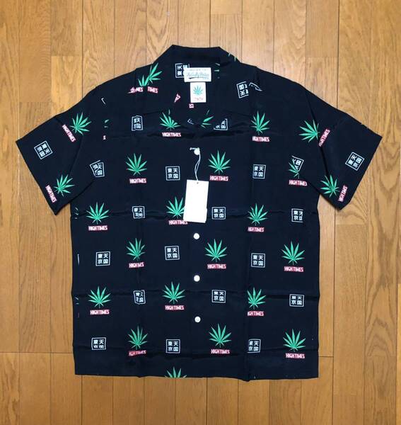 新品 WACKO MARIA × HIGH TIMES アロハシャツ ワコマリア ハイタイムズ コラボ ハワイアンシャツ L ブラック 黒 天国東京 マリファナ柄