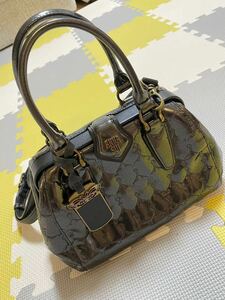 《美品》ANNA SUI ドクターズバッグ 合皮 エナメル ネイビーラメ ハンドバッグ ショルダーバッグ 2way 数回使用 定価20900円 ブラック 黒