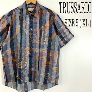 TRUSSARDI トラサルディ 日本製 レーヨン混 レトロデザイン 総柄シャツ XL