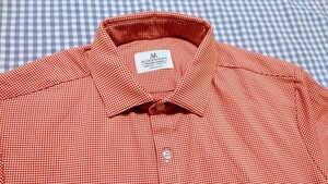 【定価4万円以上】MIZZEN+MAIN（ミズンメイン）アメリカ製■赤色系ギンガムチェック■ストレッチ素材■ノンアイロン仕様日本人サイズXL程度