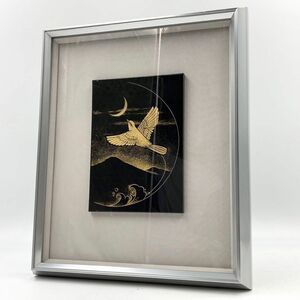 絵画 スズメ 月 蒔絵 沈金 漆芸パネル