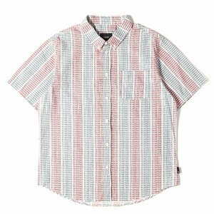 HUF ハフ シャツ サイズ:L ロゴ 総柄 ボタンダウン 半袖 シャツ ホワイト 白 トップス カジュアルシャツ ブランド