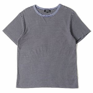 A.P.C. アーペーセー Tシャツ サイズ:S コットン ボーダー クルーネック Tシャツ ネイビー ホワイト 日本製 トップス カットソー 半袖