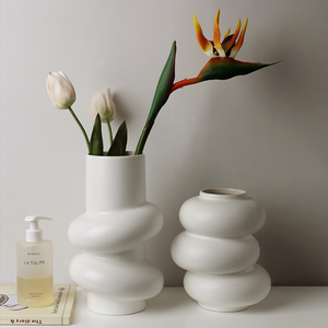マシュマロ型 ホワイトのセラミック製花瓶　クリエイティブ ドーナツ フラワーベース インテリア 雑貨 生花 玄関 リビング ベッドルーム