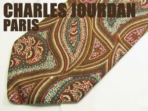 D 638 シャルルジョルダン CHARLES JOURDAN PARIS ネクタイ 茶系 ペイズリー柄 プリント