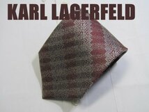 UA 102 カールラガーフェルド KL KARL LAGERFELD ネクタイ 日本製 茶系 アートストライプ レップストライプ ジャガード日本製_画像1