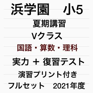 浜学園　小5　Vクラス　2021年　夏期講習　国語・算数・理科　解答解説付き