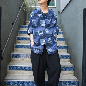 USA VINTAGE GEORGE CAR PATTERNED DESIGN ALOHA SHIRT/アメリカ古着車柄デザインアロハシャツ