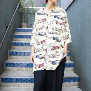 USA VINTAGE CAR PATTERNED DESIGN ALOHA SHIRT/アメリカ古着車柄デザインアロハシャツ