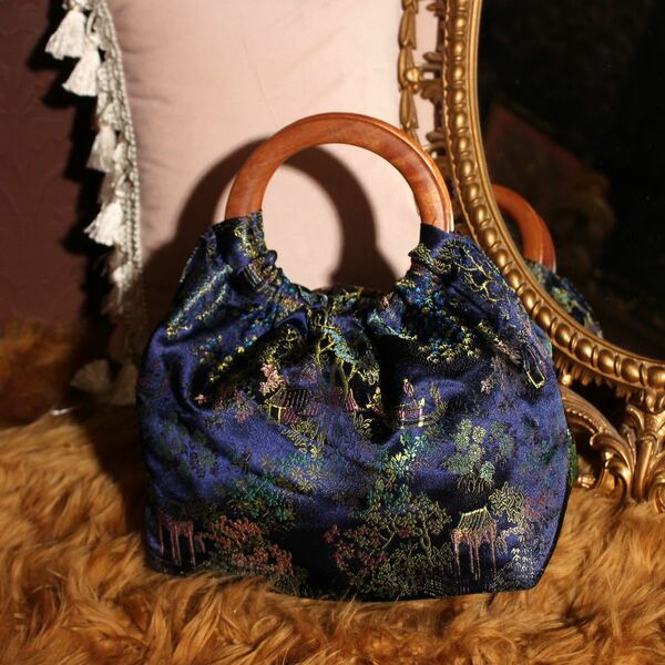 RETRO VINTAGE EMBROIDERY JACQUARD CHINA HAND BAG/レトロ古着ジャガード刺繍チャイナバッグ