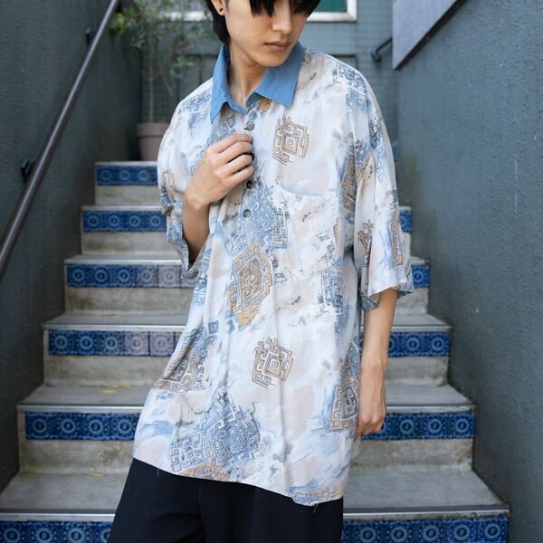 USA VINTAGE Aventune Club HALF SLEEVE PATTERNED DESIGN POLO SHIRT/アメリカ古着半袖柄デザインポロシャツ