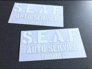 送料無料♪ S.E.A.F. TOKORO ステンシル ステッカー 大サイズ 2枚セット 白色 US アメ車 旧車 トラック 世田谷ベース